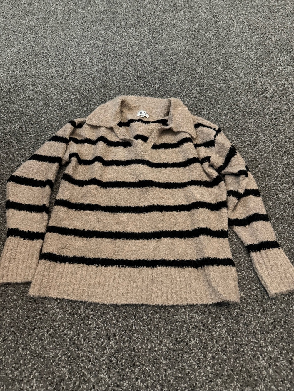 BKE Beige and Black Striped Cowl Neck Sweater